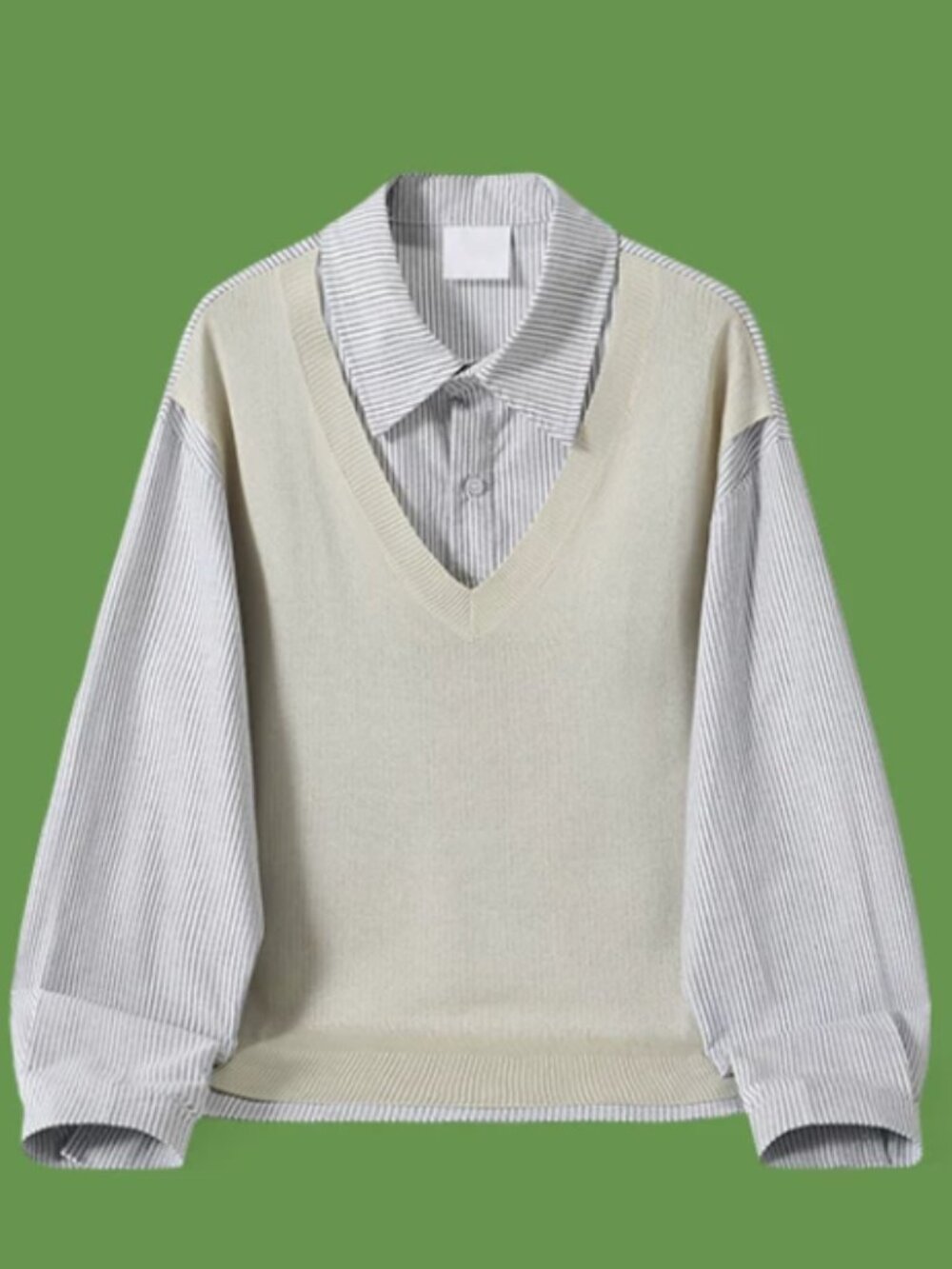 Beige Knit Stripe Layered Shirt
